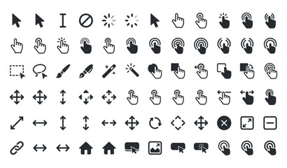 Fototapeta premium Computer Cursor and Mouse Click Icon Set with Pointer and Hand Click Symbols