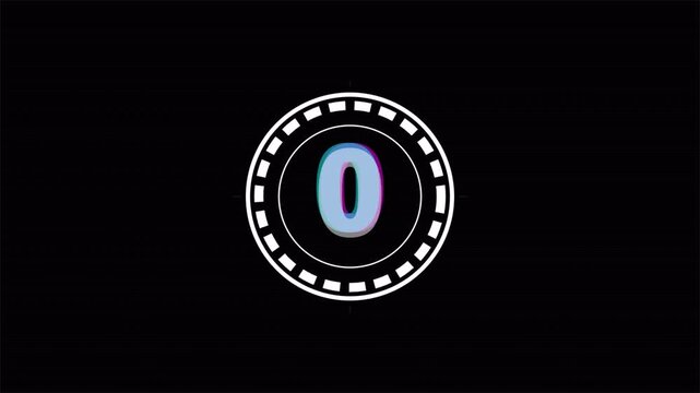 Glitchy circular countdown sequence from five, distorted digital timer animation 4k 4k video