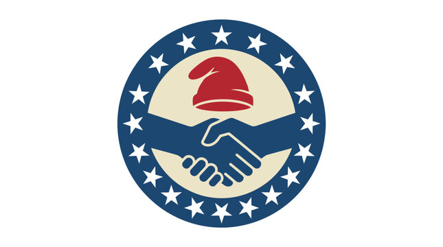 French Republic Fraternity Concept Vector Illustration with Handshake Phrygian Cap and Stars Circular Emblem
