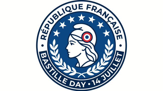 Marianne French Republic National Day Vector Illustration with Phrygian Cap Stars and Laurel Wreath Circular Seal