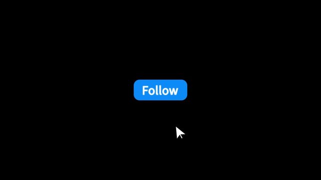 Follow call to action button animation. Click on follow button with arrow cursor.