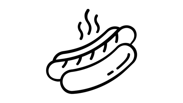 Savory grilled sausage in a long soft bun hotdog vector icon illustration, classic fast food snack for restaurant branding, minimalist line art design isolated on white, professional graphic resource.