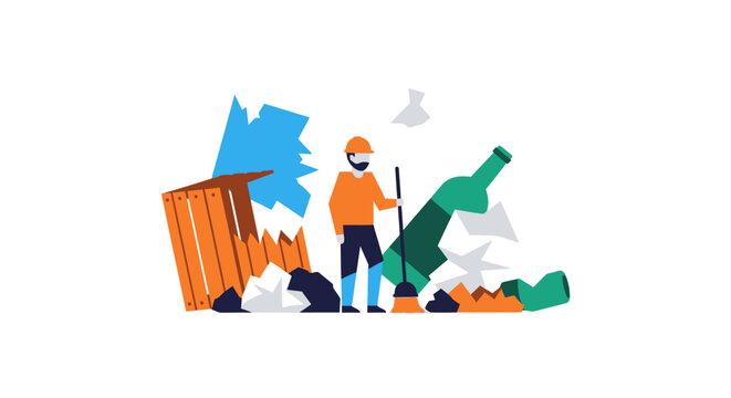 Sanitation Worker Cleaning Up Environmental Pollution and Waste