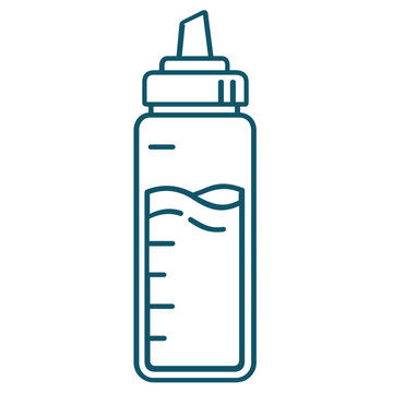 Minimalist vector icon illustration of a tall salad dressing shaker bottle for oil and vinegar vinaigrette, featuring a clean black line design on a white background for kitchen apps.