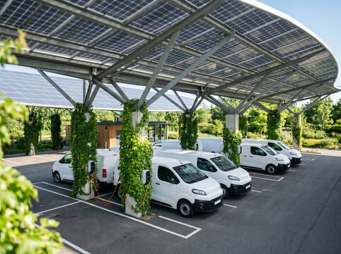 Solar Panel Canopy Charging Station Covered in Green Ivy