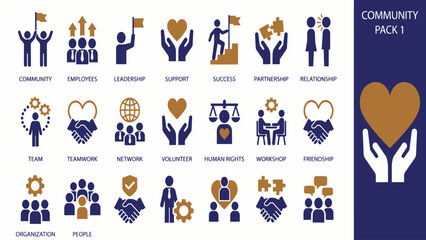 Fototapeta premium Community and social responsibility icon set flat vector design for teamwork HR 