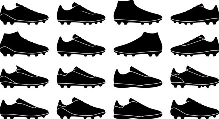 Fototapeta premium Soccer Boot Silhouette Icons – Football Cleat & Shoe Vector Bundle