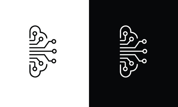 Artificial Intelligence Cloud Computing Logo Vector with Circuit Technology Network Design