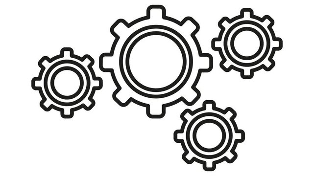 Four interlocking gears turning. Perfect for industrial machinery concepts. Use this motion graphic for teamwork projects.