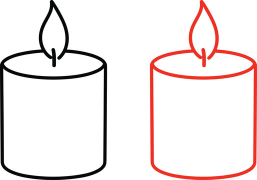 Two line candle one black and one red outline flame