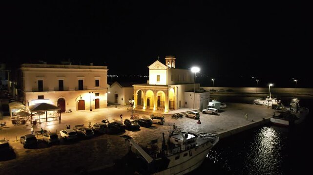 Gallipoli at night &ndash; Italy, Apulia &ndash; Aerial view of the Santuario di Santa Maria del Canneto
