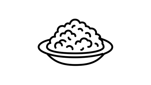 Small bowl of lumpy cottage cheese vector icon with editable stroke, minimalist line art illustration of healthy high protein dairy snack, customizable stroke weight for clean web design.