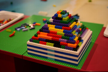 Naklejka premium Lego construction set. Background made of colorful Lego bricks.