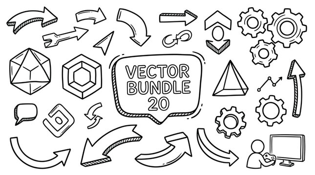 Vector Bundle Of Arrows Gears And Geometric Shapes Black And White