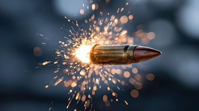 Close-up of a projectile mid-flight, trailing sparks and hot fiery light