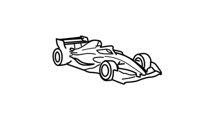 Obraz premium Aerodynamic open wheel race car vector icon with editable stroke, professional thin line illustration of a fast formula racing vehicle for sports branding and competition graphics, adjustable line