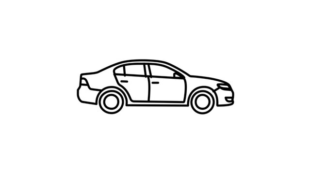 Sleek four door passenger sedan vector icon with customizable editable stroke, modern automobile line illustration for car rental services and travel apps, scalable thin line art design graphic.