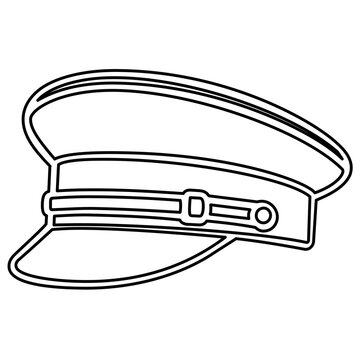 Classic train conductor uniform cap line icon vector illustration for public transit and railway staff concepts, minimalist flat design element isolated on a clean white background, scalable.