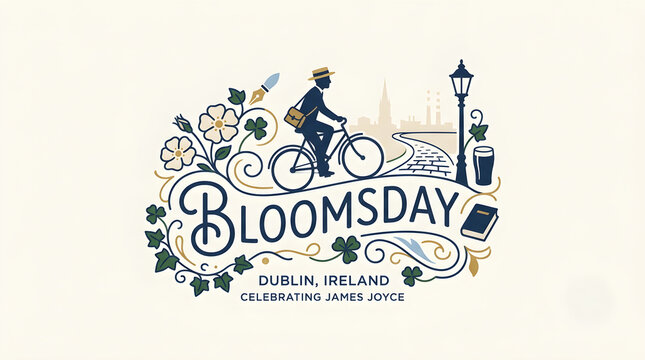 Bloomsday Literary Celebration Vector Banner with Vintage Text Layout and Historical Dublin City Skyline