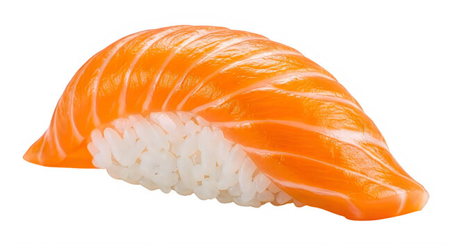 Delicious sushi roll with orange salmon and rice on white