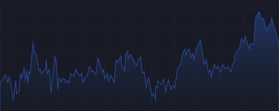 Stock market or forex trading chart vector background. Stock trading line chart graph on dark blue background. Business investment and trading inspired financial data illustration.