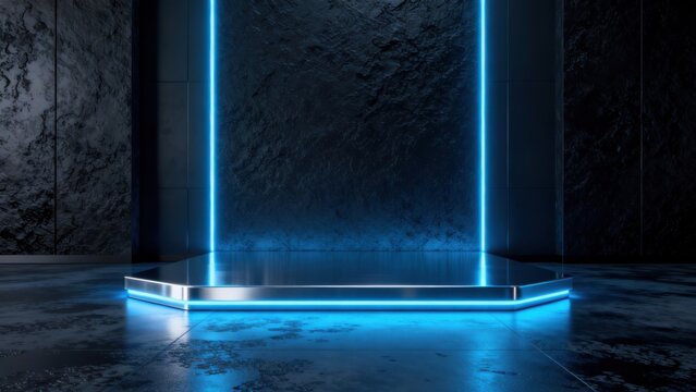 Futuristic neonlit stage platform