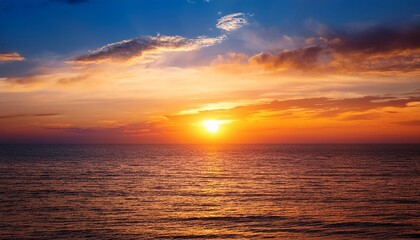 Fototapeta premium Nature Beautiful Light Sunset Or Sunrise Sky Over Sea Background