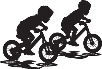 Fototapeta premium Two children riding bicycles silhouette vector illustration with children