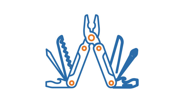 Customizable folding multi-tool pocket knife vector icon illustration with editable stroke, ideal for camping survival kits, hiking equipment and outdoor adventure gear line art design for web.