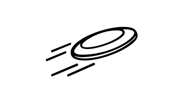 Plastic outdoor flying disc line icon vector illustration of a summer beach frisbee toy for fun leisure activities and sports games under the sun, isolated on a clean white background.