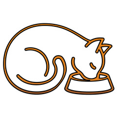 Fototapeta premium Modern minimalist line icon of a cat eating from a pet bowl, a high-quality vector illustration for pet feeding schedules, kitten care guides, and professional veterinary web design elements.