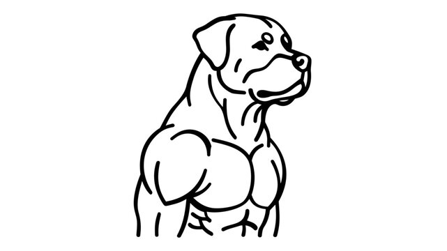 Minimalist rottweiler dog vector icon with broad muscular chest, elegant line art illustration of a powerful canine breed for logo design, web interface and professional pet branding.