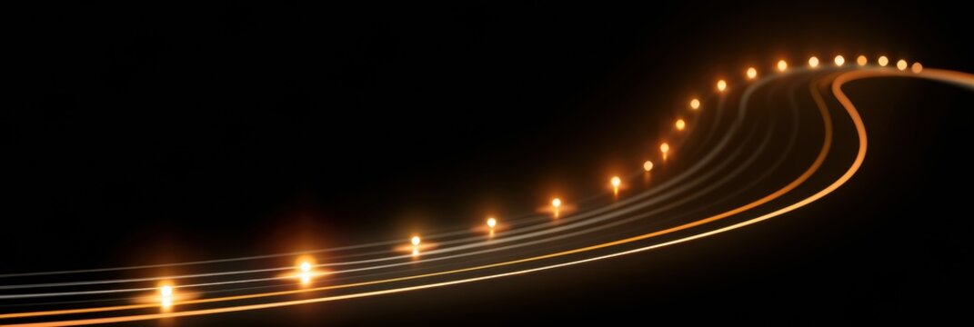 Visual shows a luminous path with bright milestones marking key stages in AI adoption from pilot phase to full enterprise use