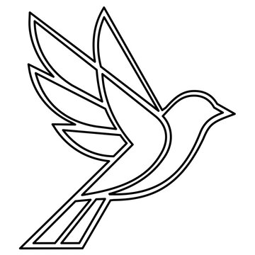 Dynamic vector icon illustration of a sparrow in flight with spread wings, showcasing a clean minimalist line art design perfect for birdwatching, nature, and wildlife-themed graphic projects.