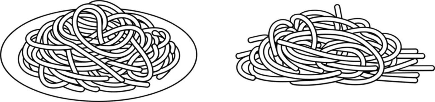 Spaghetti pasta vector illustration set, Italian noodle dishes isolated food outline collection