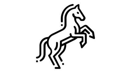 Fototapeta premium Graceful horse rearing up on its hind legs in a dynamic pose, minimalist black line art vector icon isolated on a white background, elegant animal silhouette illustration for modern farm branding.