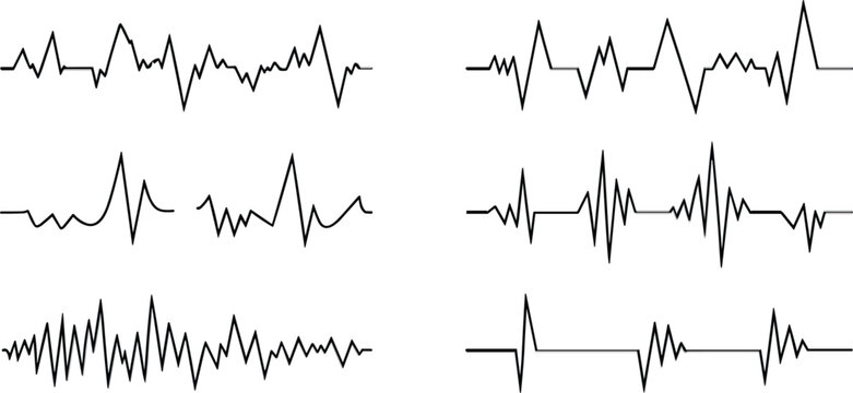 Audio waveform signal vector set, sound frequency pulse monitoring lines collection illustration