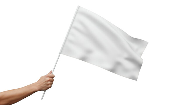 Hand holding white flag on a isolated transparent background png