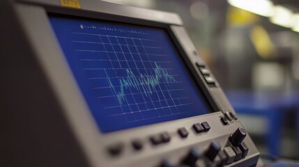 Fototapeta premium Digital oscilloscope displaying waveform patterns in a lab setting