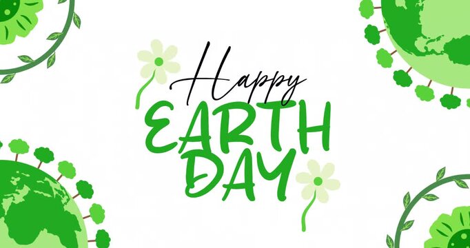 Happy Earth Day text animation with green natural ornament decoration