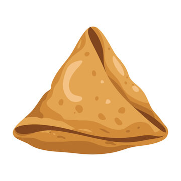Indian golden crispy samosa vector illustration, deep fried triangular potato pastry snack isolated on white background