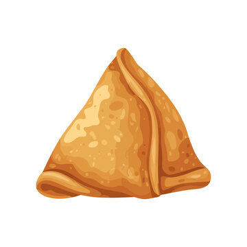 Indian golden crispy samosa vector illustration, deep fried triangular potato pastry snack isolated on white background