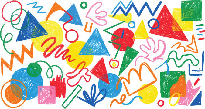 Colorful abstract shapes and scribbles illustration in a playful hand drawn style