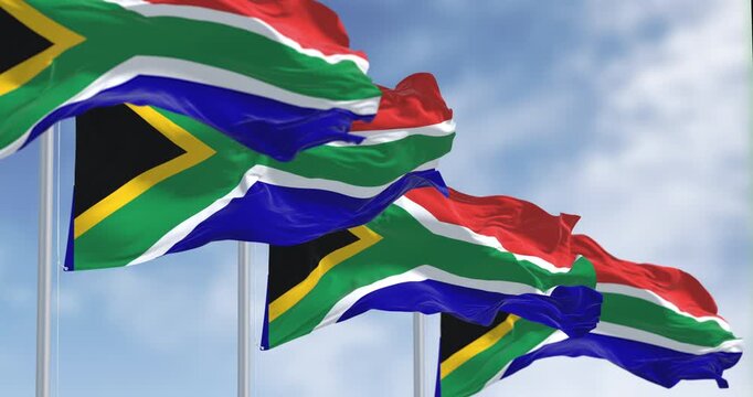 South Africa national flags waving on a clear day