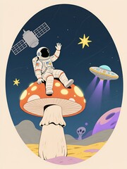 Fototapeta premium Cosmic Voyager: Astronaut on Giant Mushroom in Alien Space