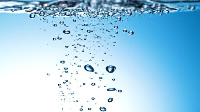 Clear blue water with rising oxygen bubbles underwater.