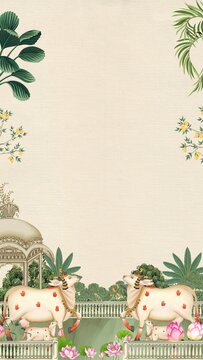 pichwai art background wedding invitation template