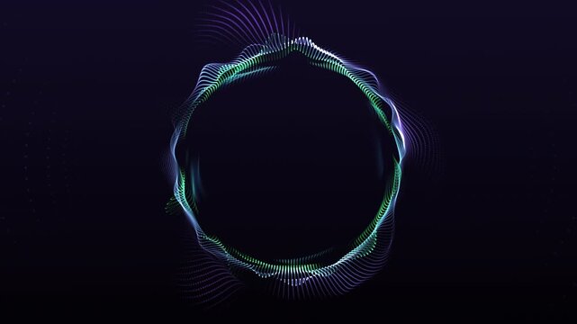 Neon green and blue data wave ring, 4K 60fps seamless loop with cyber lines, AI interface energy, neural motion, signal depth and clean tech atmosphere.