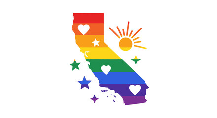 Naklejka premium California State Map Outline Filled with Pride Rainbow Flag Colors.