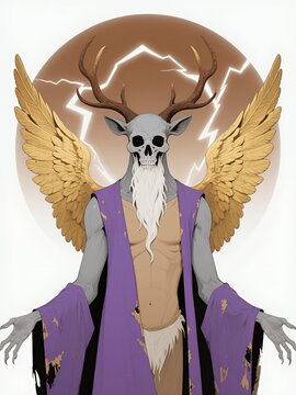 Thunderstag Ascendant: Skeletal Antlered Entity with Golden Wings